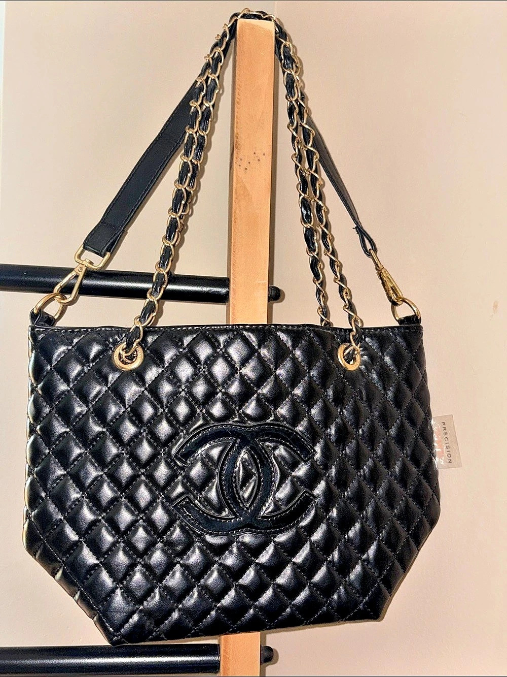 Precisions Quilted Chain Strap Shoulder Bag in Black Like New